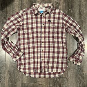 Columbia Men's Red Plaid Long Sleeve Casual Button Down Shirt Size Large